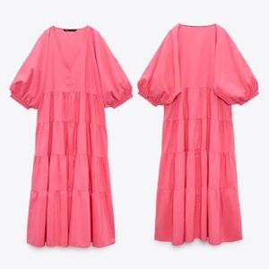 Zara Pink Tiered Poplin Dress - Brand New with Tags